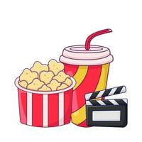 Popcorn, tasse boisson avec action planche illustration vecteur