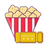 pop corn avec billet cinéma illustration vecteur