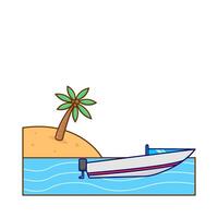 bateau dans plage avec paume arbre illustration vecteur