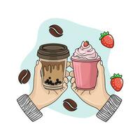 tasse la glace crème Chocolat bulle avec la glace crème fraise illustration vecteur