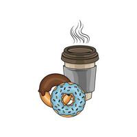 sucré Donut avec tasse café boisson illustration vecteur