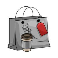 sac en papier avec tasse café boisson illustration vecteur