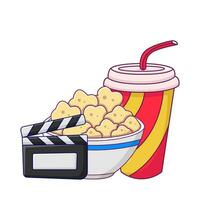 Popcorn, tasse boisson avec action planche illustration vecteur