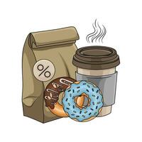 emballage, Donut avec tasse café boisson illustration vecteur