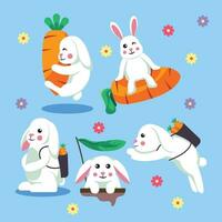 mignonne lapin art plat vecteur collection avec carotte