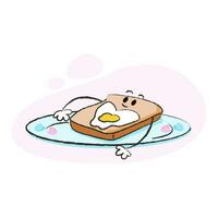 mignonne personnage de pain grillé avec Oeuf sur une assiette et cœurs pour la Saint-Valentin journée et plus. meilleur pour carte postale, autocollants et plus dessins vecteur