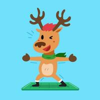 dessin animé personnage Noël renne exercice sur yoga tapis vecteur