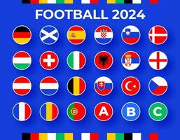 Football 2024 final étape groupes. table de le final dessiner de le européen championnat 2024. nationale Football équipes avec drapeau Icônes vecteur