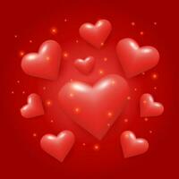 rouge brillant cœurs réaliste symbole l'amour 3d conception vecteur