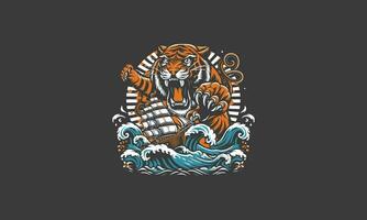 tigre sauter en colère et navire vecteur ouvrages d'art conception