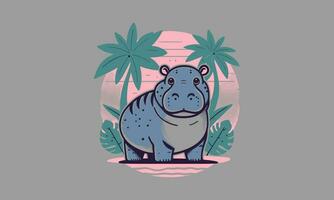 hippopotame et paume vecteur logo plat conception
