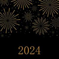 noir et or feux d'artifice vecteur affiche, 2024 content Nouveau année salutation carte concept conception, élégant luxe fête Contexte avec étoiles