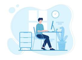 une homme travail dans un Bureau concept plat illustration vecteur