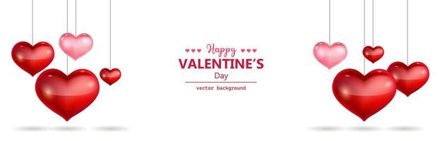 content la Saint-Valentin journée horizontal bannière avec pendaison cœur formes vecteur