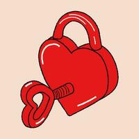 rouge cœur en forme de fermer à clé et clé. . concept la Saint-Valentin journée. vecteur dans main tiré