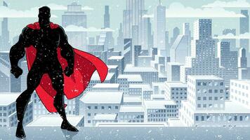 super-héros permanent grand hiver silhouette vecteur