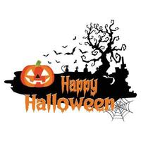 vecteur gratuit d'impression de t-shirt halloween, joyeux halloween, citrouille et arbre