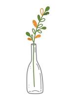 joli vase en verre avec une brindille d'automne dans un style doodle vecteur