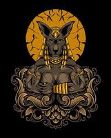 illustration dieu anubis avec ornement de gravure vecteur