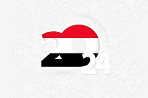 Nouveau année 2024 pour Yémen sur flocon de neige Contexte. vecteur