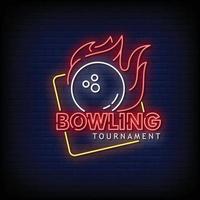 vecteur de texte de style d'enseignes au néon tournoi de bowling