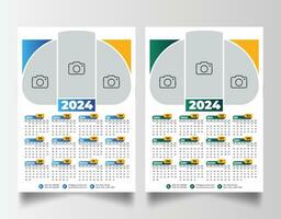 Nouveau année 2024 un page mur calendrier modèle vecteur