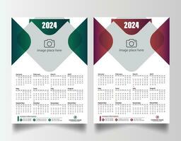 Nouveau année 2024 un page mur calendrier modèle vecteur