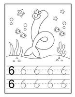 Sirène nombre coloration pages pour Jardin d'enfants vecteur