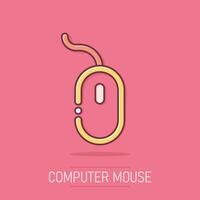 icône de souris d'ordinateur de dessin animé de vecteur dans le style comique. pictogramme d'illustration de signe de curseur d'ordinateur. concept d'effet d'éclaboussure d'entreprise de souris.