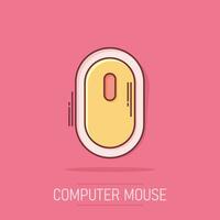 icône de souris d'ordinateur de dessin animé de vecteur dans le style comique. pictogramme d'illustration de signe de curseur d'ordinateur. concept d'effet d'éclaboussure d'entreprise de souris.