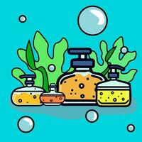 illustration de une bouteilles avec produits de beauté en dessous de l'eau vecteur