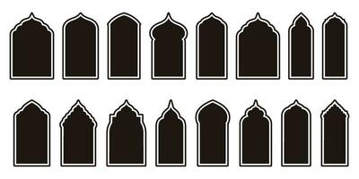 polyvalent islamique vecteur formes mise en évidence fenêtre et porte arcs. arabe cadres ensemble avec Ramadan kareem silhouette Icônes. élégant mosquée porte conceptions.