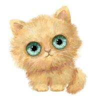 mignonne marrant duveteux séance chat avec gros bleu yeux. aquarelle personnage illustration isolé sur blanc Contexte. vecteur