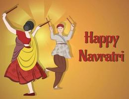 joyeux navratri - dandia, couple garba, illustration du personnage dandia, bannière de nuit dandia, bannière navratri, pas entièrement modifiable. vecteur