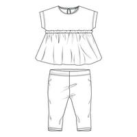 bébé les filles hauts chemisier robe et un pantalon technique dessin mode plat esquisser vecteur illustration modèle