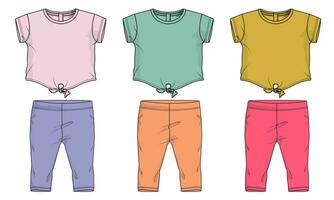 bébé les filles hauts chemisier robe et un pantalon technique dessin mode plat esquisser vecteur illustration modèle