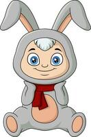 mignonne peu garçon dessin animé portant lapin costume vecteur