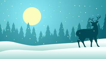 hiver silhouette paysage vecteur illustration. paysage de renne silhouette dans le pin forêt neige colline. du froid saison paysage pour illustration, Contexte ou fond d'écran