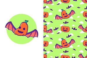 chauve-souris citrouille mignon joyeux halloween avec motif transparent vecteur