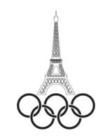 olympique Jeux 2024. Eiffel la tour avec olympique anneaux. noir symbole sur blanc arrière-plan, vecteur