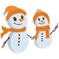 deux bonhommes de neige avec Chapeaux et écharpes vecteur