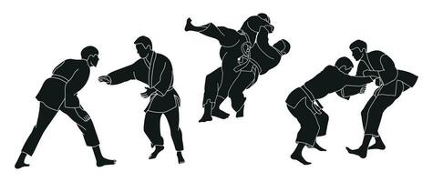 ligne esquisser judaïsme, judoka, athlète duel, lutte, judo, sport figure vecteur