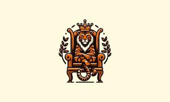 tigre portant couronne asseoir vers le bas sur Roi chaise vecteur plat conception