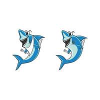 un requin tenant une cuillère et une fourchette parfait pour un logo ou une mascotte vecteur