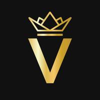 lettre v couronne logo. couronne logo pour beauté, mode, étoile, élégant, luxe signe vecteur