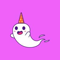 fantôme mignon avec chapeau heureux illustrations de dessins animés d'halloween vecteur