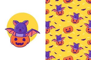 chauve-souris mignonne à la citrouille citrouille heureux illustrations de dessin animé halloween vecteur