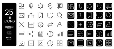 ui applications, micro, étoile, emplacement, message, poster, signet, aimer, recherche, paramètres, calendrier, Info, caméra, temps, fermer, signal icône ensemble dans lumière et foncé thème vecteur
