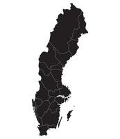carte de Suède. Suède les provinces carte dans noir Couleur vecteur
