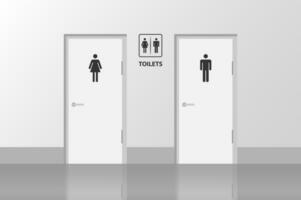 toilette des portes , Masculin et femelle genres, toilettes, salle de bains avec mur. art conception Publique toilette modèle vecteur